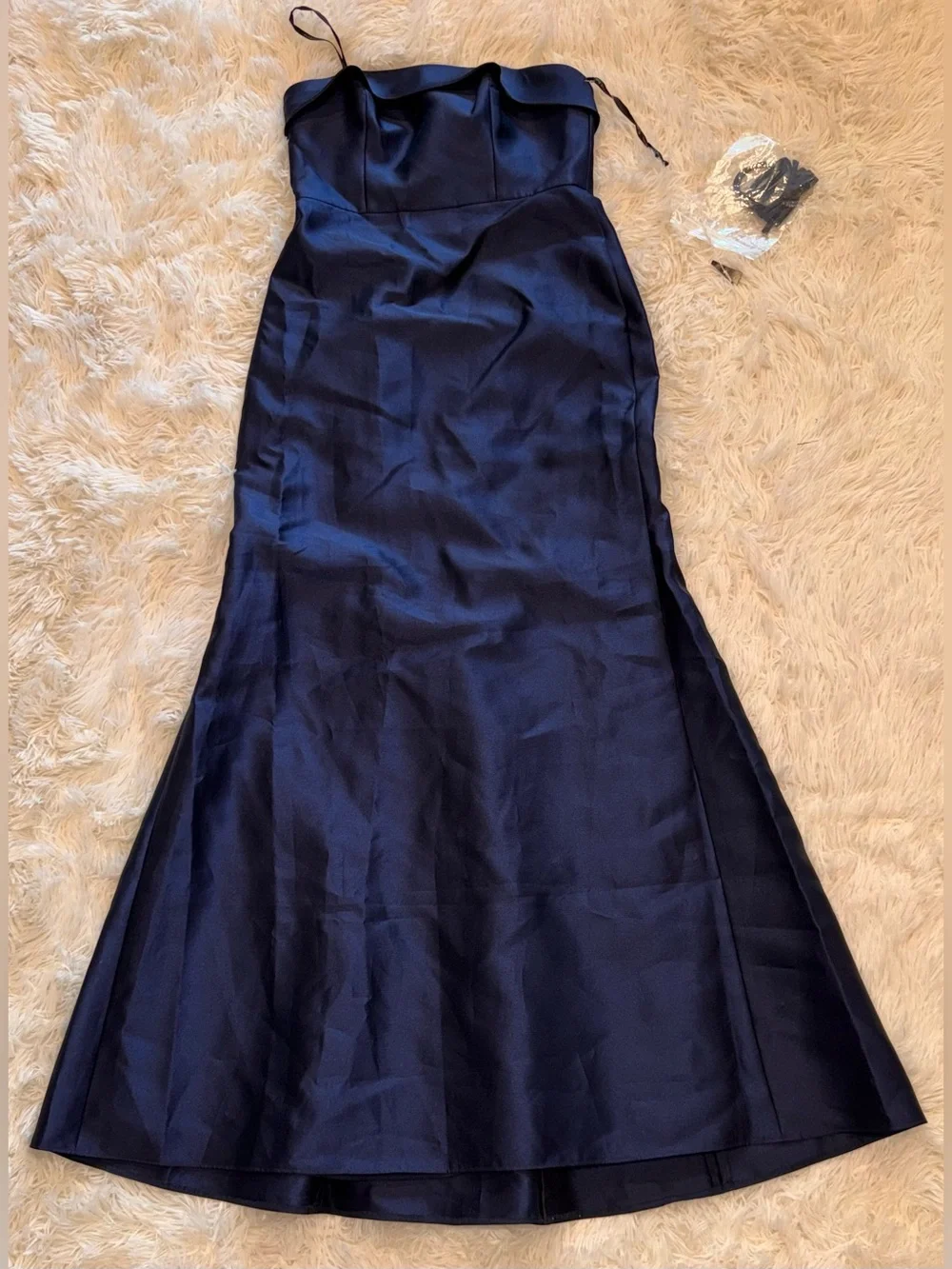 NEW ALFRED SUNG Strapless Satin Navy Trumpet Gown Sz 6 - Picture 4 of 8